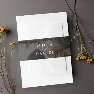 Elegante typografie zwart-wit foto bruiloft uitnodigingen wikkel