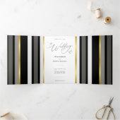 Elegante Typografie Zwart Wit Gouden Streep Huweli Drieluik Kaart (Binnen)