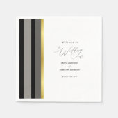Elegante Typografie Zwart Wit Gouden Streep Huweli Servet (Voorkant)