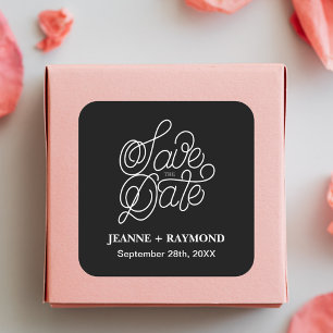 Elegante typografie Zwarte Trouwdag Save the Date Vierkante Sticker