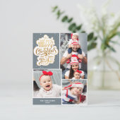 Élégante typographie gris Noël Fête Carte postale (Debout devant)