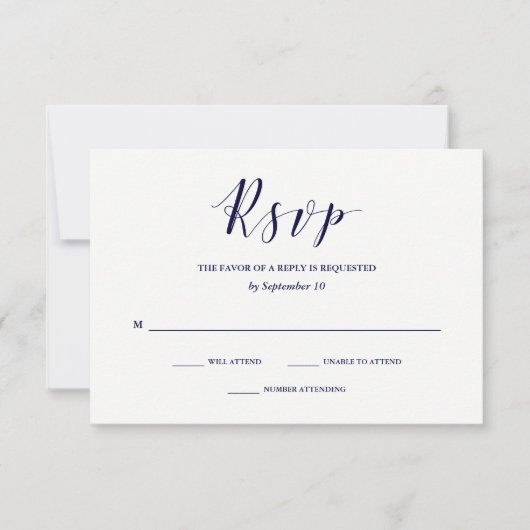 Élégante typographie | Mariage bleu marine RSVP (Devant)