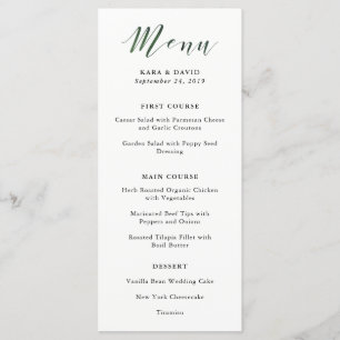 Élégante typographie   Menu Mariage Vert profond