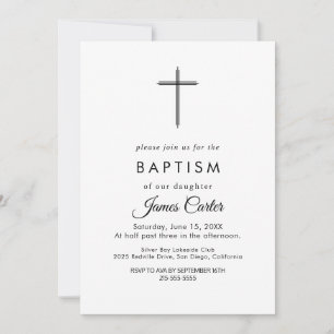 Élégante Typographie Or Croix Baptême Invitation