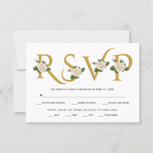 Elégante typographie or et rose blanche carte RSVP