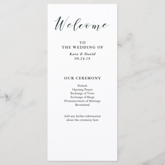 Élégante typographie | Programme de mariage vert p (Devant)