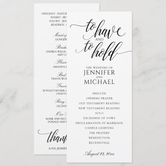 Élégante Typographie Programmes de mariage | Noir (Devant / Derrière)