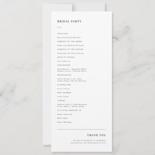 Élégante Typographie simple Programme de mariage m (Dos)