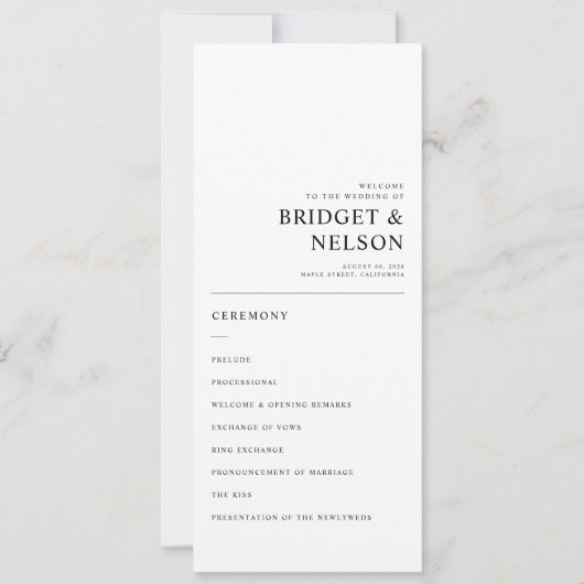 Élégante Typographie simple Programme de mariage m (Devant)