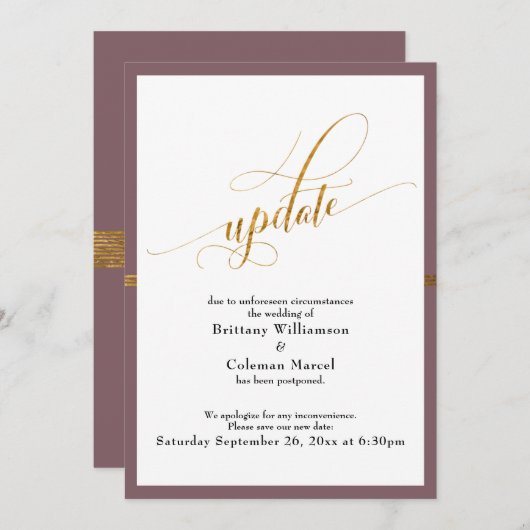 Elegante uitgestelde bruiloft Mauve Gold Stripe Ka Kaart (Voorkant / Achterkant)