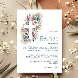 Elegante Uitnodiging Bautizo Witte Bloemen Doop