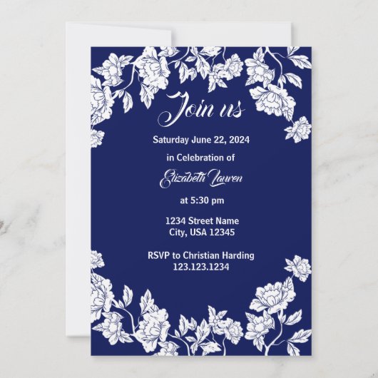 Elegante uitnodiging in chinoiserie-stijl (Achterkant)