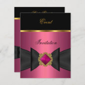 Elegante uitnodiging roze zwart gouden strik siera (Voorkant / Achterkant)