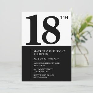 Elegante uitnodiging voor 18e verjaardag Black Chi