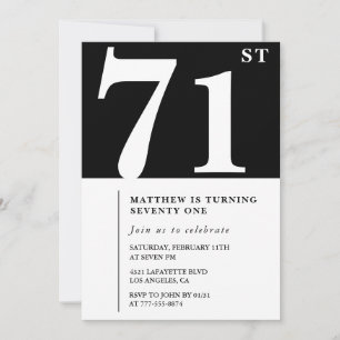 Elegante uitnodiging voor 71e verjaardag in zwart-