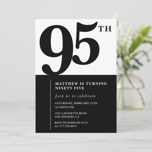 Elegante uitnodiging voor 95ste verjaardag Zwart C (Staand voorkant)