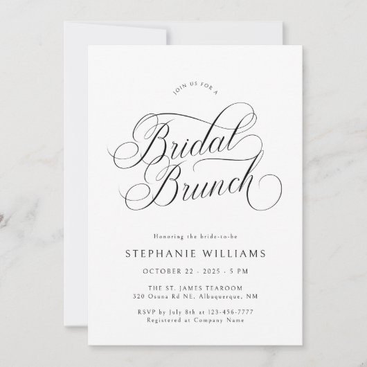 Elegante uitnodiging voor bruidsbrunch in script (Voorkant)