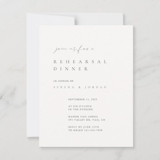 Elegante uitnodiging voor het oefendiner in zwart  (Voorkant)