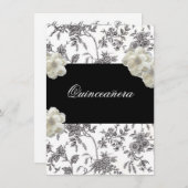 Elegante uitnodiging voor Quinceanera in zwart en (Voorkant / Achterkant)