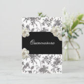 Elegante uitnodiging voor Quinceanera in zwart en (Staand voorkant)