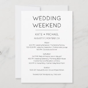 Elegante uitnodiging voor weekend huwelijks itiner
