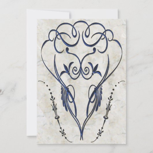 Elegante uitnodigingen in reliëfdruk Blauwe Scroll (Voorkant)