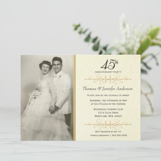 Elegante uitnodigingen voor 45e trouwdagfeest (Staand voorkant)