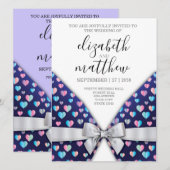 Elegante uitnodigingsansichtkaart met lint en hart kaart (Voorkant / Achterkant)