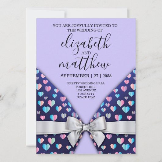 Elegante uitnodigingskaart lint en hartspikkels kaart (Achterkant)