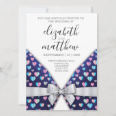 Elegante uitnodigingskaart lint en hartspikkels kaart (Voorkant)