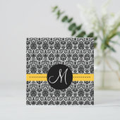 Elegante uitnodigingsmonogram bloemendamask geel kaart (Staand voorkant)