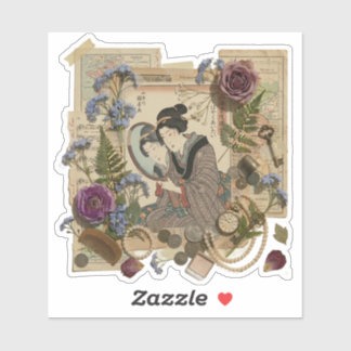 Elegante Ukiyoe-collagekunst – Vintage JP-schoonhe Sticker