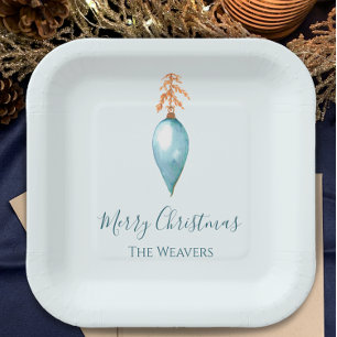 Elegante Unieke Blauwe Waterverf Custom Christmas Papieren Bordje