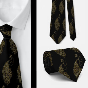 Elegante unieke Bold Black en Gold Peacock Necktie Stropdas