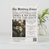 Elegante unieke krant foto bruiloft kaart (Staand voorkant)