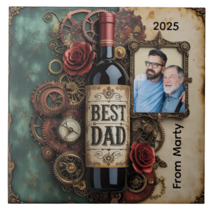 Elegante Vaderdag Steampunk Fles en Gears Tegeltje