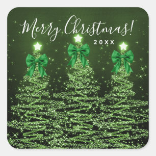 Elegante vakantie groene kerstbomen strikken vierkante sticker