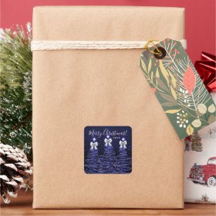 Elegante Vakantie Navy Kerstbomen Strikken Zilver Vierkante Sticker
