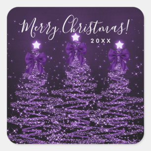 Elegante vakantie paarse kerstbomen strikken vierkante sticker