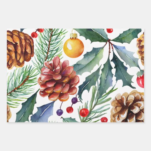 Elegante vakantie Waterverf Kerst Inpakpapier Vel (Voorkant)