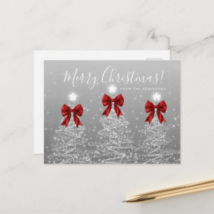 Elegante vakantie zilveren kerstbomen rode strikke briefkaart