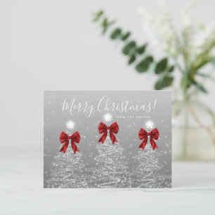 Elegante vakantie zilveren kerstbomen rode strikke briefkaart