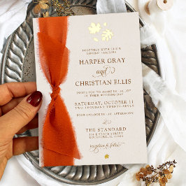 Elegante val laat modern lint trouwgoud achter folie uitnodiging