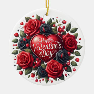 Elegante Valentijnsdag Hart met Rozen Keramisch Ornament