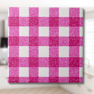 Elegante valentijnsroze glinster tartan op wit tegeltje