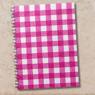 Elegante Valentijnsroze Glitter Tartan op Wit Notitieboek