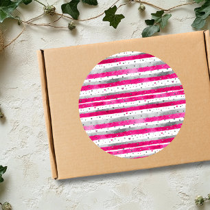 Elegante Valentijnsroze Zilveren Hartjes op Strepe Ronde Sticker