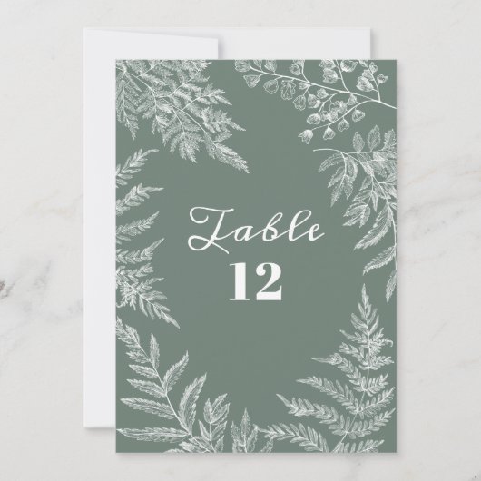 Elegante varenblad salie groene bruiloft tafel num kaart (Voorkant)