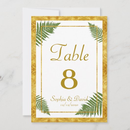 Elegante varenbladeren Goud folie bruiloft TAfel N Kaart (Voorkant)