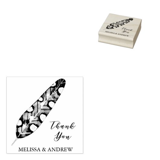 Elegante veer - dank u - gepersonaliseerd rubberstempel (Gestempeld)